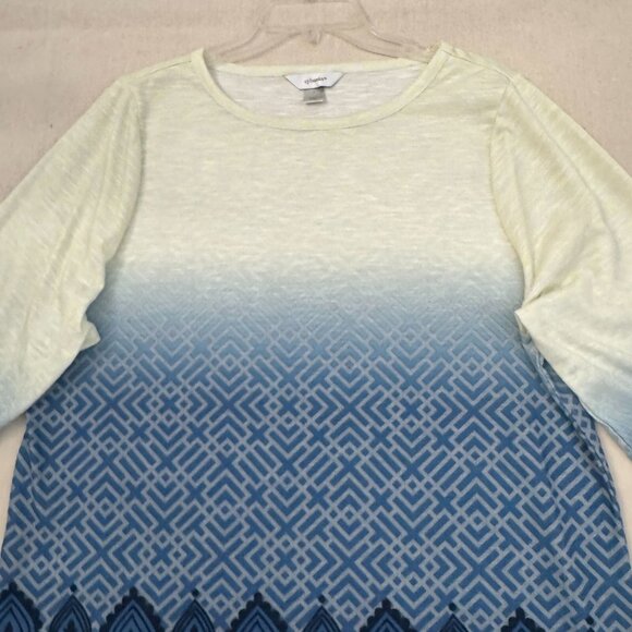 CJ Banks 3/4 Sleeve Tunic Top Geometric Ombre Women’s 1X Blue Ivory - Picture 3 of 12